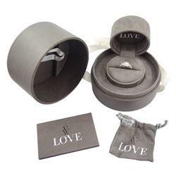 Vera Wang 18ct white gold diamond and sapphire 'Love' ring, round brilliant cut diamond cluster, with diamond set shoulders and sapphire set gallery, total diamond weight 0.70 carat, boxed