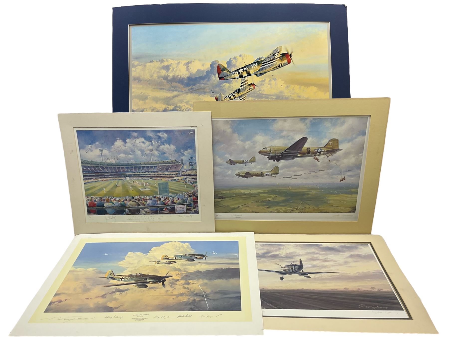 Collection of signed aviation prints max 62cm x 82cm (5)