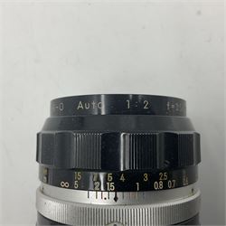 Nikon photomic Ftn camera body, with red engraving, serial no 7006572, circa 1969, with 'Nikon NIKKOR-O Auto 1:2 f=35mm' lens, serial no. 830478