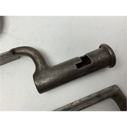 Early 19th century British Brown Bess musket rifle socket bayonet with zigzag fitting stamped D71 and triangular blade stamped 270 L55cm overall; and two other 19th century socket bayonets; no scabbards (3)