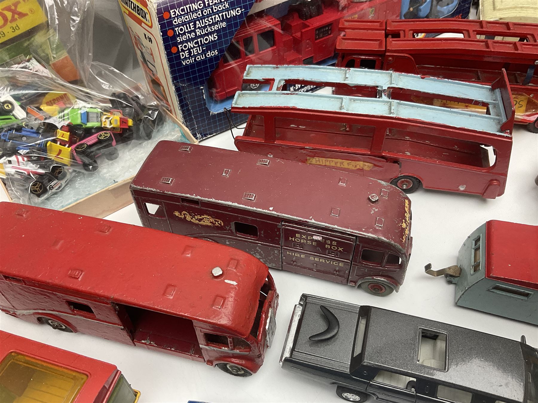Various makers - Matchbox Superkings Snorkel Fire-Engine No.K-39 and King Size Scammell Tipper Truck No.K-19; both boxed; and large quantity of unboxed, playworn and repainted models by Dinky, Corgi, Lesney, EFE, Micromachines etc