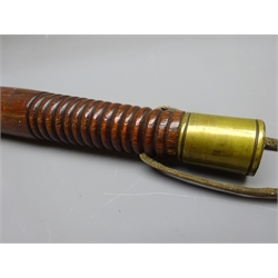  Georgian mahogany Truncheon, ribbed grip with brass mounts and leather hanging loop,  L41.5cm  