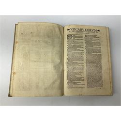 Zacha Riae Episcopi Chrysopolita Ni, Uiri Suo Tempore Celeberrimi, In Unu Ex Quatuor Fiue De Concordia Evangelistarum, Libri Quatuor, Iam Nunc Primu Typis Excusi .... 1535 Eucharius Ceruicornus Excudebat. Title page with border of engraved figures. Later full vellum binding.