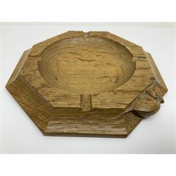 Mouseman - tooled oak octagonal ashtray, moulded edge carved with mouse signature, by the workshop of Robert Thompson, Kilburn