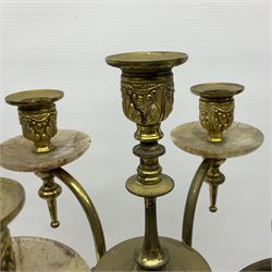 20th century five branch candelabra, with gilded floral garland and female mask decoration, to a marble effect resin urn and stepped base, upon four paw feet, H61cm