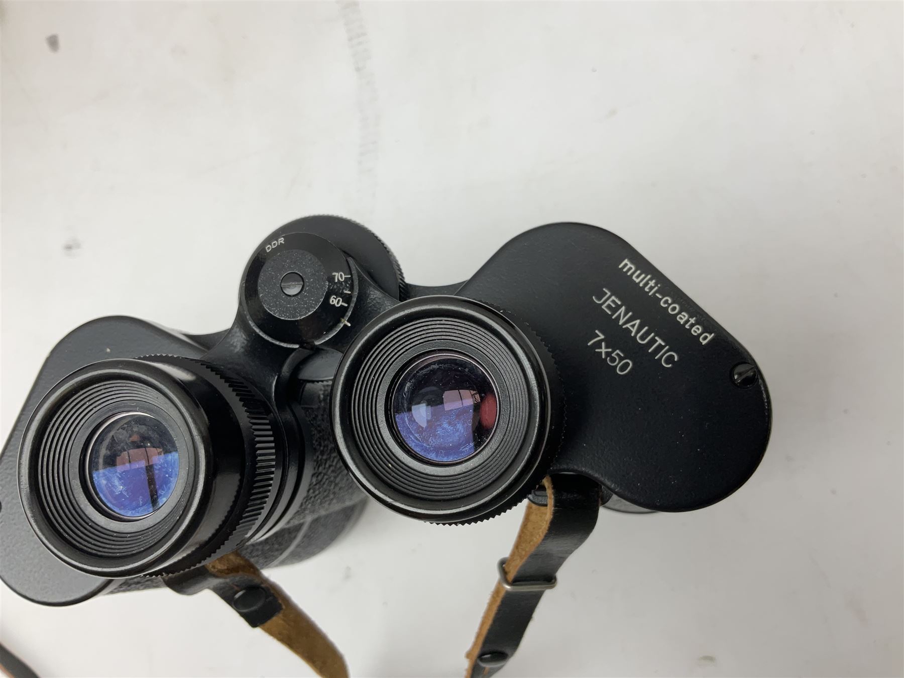 Carl Zeiss Jena Jenautic 7 x 50 binoculars, serial no. 4832985, together with a further Ross London 12 x 40 pair, both with cases