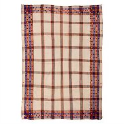 South West Persian Jajim flatweave kilim, ivory ground, woven with a bold checked and stri...