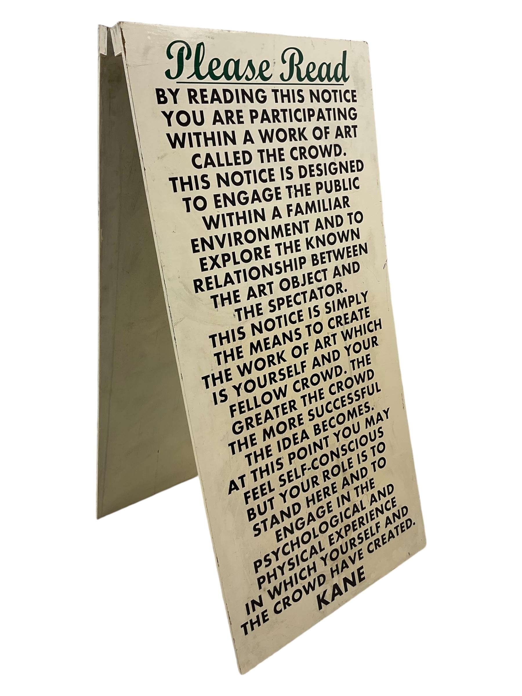 Kane Cunningham (British 1961-): 'The Crowd', painted wooden A-frame 122cm x 61cm