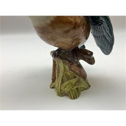 Karl Ens figure of a green woodpecker, modelled perched upon branch, model no. 7527, together with Karl Ens figure of budgie and Beswick Kingfisher no. 2371, all with printed marks beneath, tallest H25cm