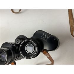 Brass telescope, together with Zenith 7 x 50 field binoculars, two polaroid cameras and other cameras and equipment 