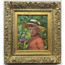 Ernest Higgins Rigg (Staithes Group 1868-1947): Young Boy in a Straw Hat, oil on canvas signed 30cm x 35cm