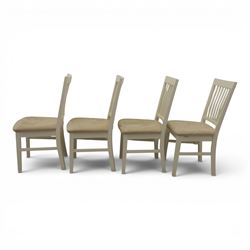 Contemporary Oak fold-over leaf dining table and four chairs, square top extending to a rectangular top 200cm, four white dining chairs with upholstered and padded seats