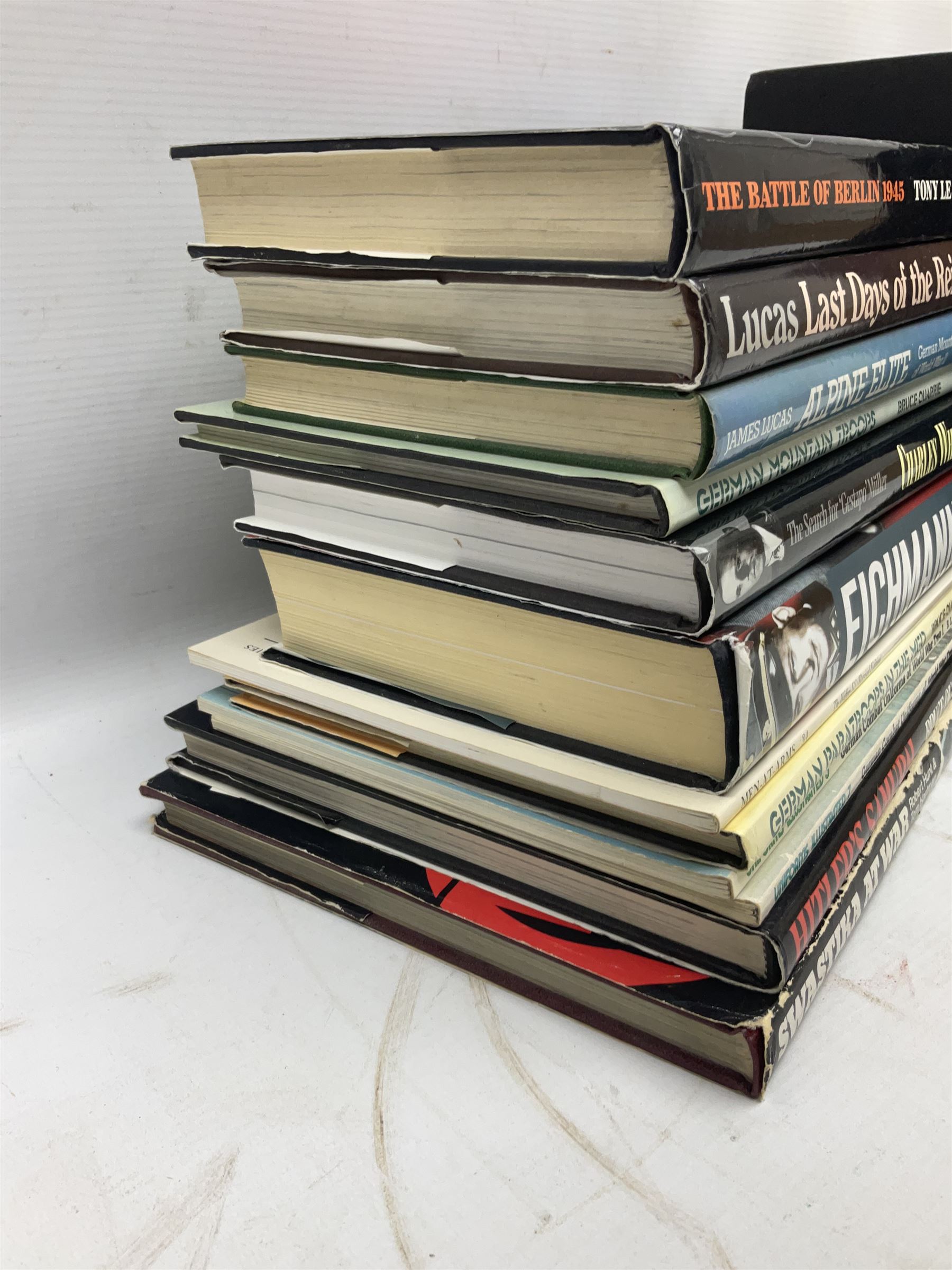 Twenty-six books of WW2 German interest with particular emphasis on the 'SS', including Charles Sydnor: Soldiers of Destruction; G.S. Graber: History of the 'SS'; Bruce Quarrie: Hitler's Samurai; David Cesarini: Eichmann - His Life and Crimes; collector's reference books etc (26)