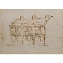 Joan Coxsedge (Australian 1931-): 'Curzon Street North Melbourne', pen and ink signed and titled 21cm x 29cm