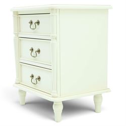 Laura Ashley - 'Clifton' bedside chest, fitted with three graduating drawers flanked by half-canted pilasters, raised on turned feet, in ivory finish
