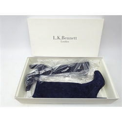  Pair of L.K.Bennett Marietta Navy stretch suede heeled boots, size 36, RRP boxed as new  