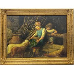 Pietro Pajetta (Italian 1845-1911): Children Feeding Lambs, oil on canvas signed and dated 1881 with a later hand 49cm x 69cm
Provenance: attributed by Gustavo Errico, Naples, with certificate