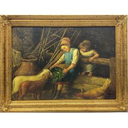 Pietro Pajetta (Italian 1845-1911): Children Feeding Lambs, oil on canvas signed and dated 1881 with a later hand 49cm x 69cm
Provenance: attributed by Gustavo Errico, Naples, with certificate