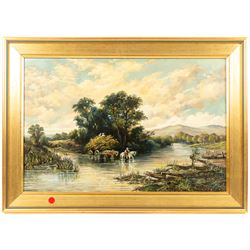 Richard Sebastian Bond (British 1808-1886): 'The Vale of Penmachno' - North Wales, oil on canvas signed, titled and dated 1881 verso 40cm x 60cm