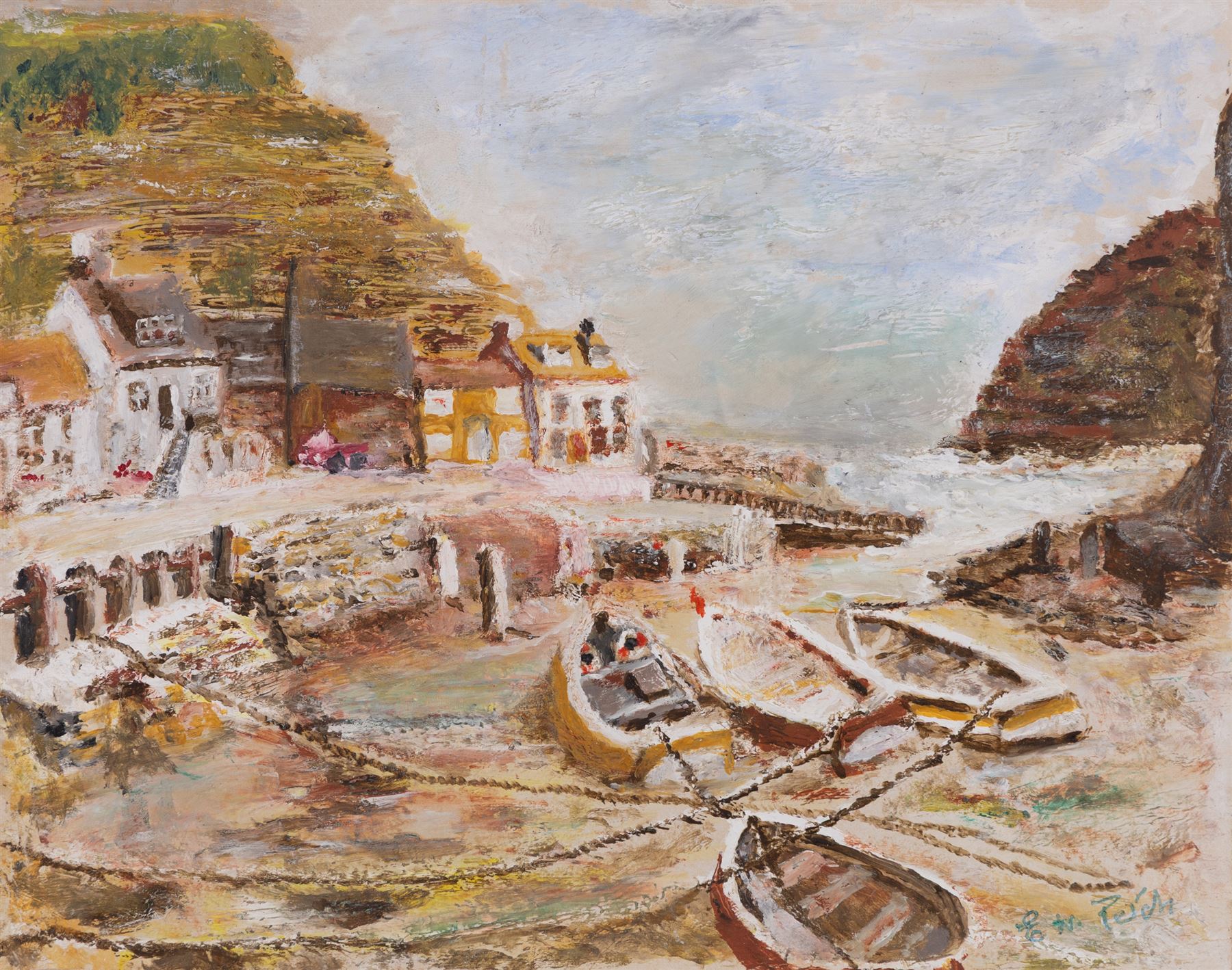 English School (Contemporary): 'Staithes', oil on paper indistinctly signed, titled verso 18cm x 22cm 