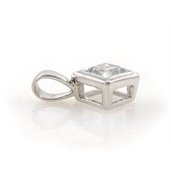 9ct white gold single stone, square cut blue topaz pendant, hallmarked