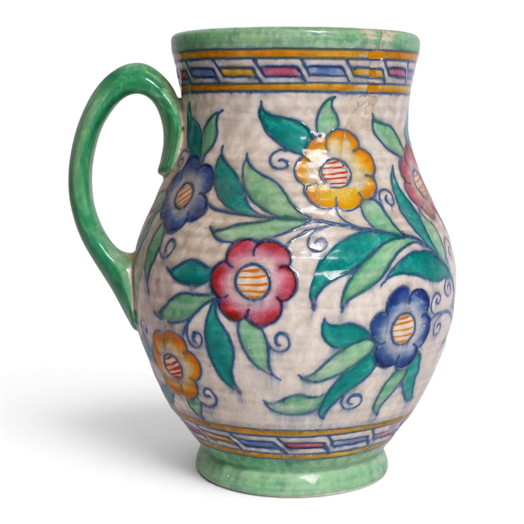 Charlotte Rhead for Crown Ducal - two jugs and a vase, decorated in the Persian Rose pattern, largest H27cm