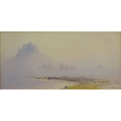  St Michael's Mount, Cornwall, watercolour signed by Hubert Coop (British 1872-1953) 18cm x 37cm   