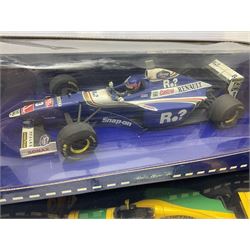 Four Paul's Model Art 1:18 scale die-cast racing cars - Jacques Villeneuve Williams Mecachrome Launch Version 1998 and Williams Renault FW19; Ralf Schumacher Jordan Peugeot 197; and Michael Schumacher Benetton Renault B195 World Champion 1995; all boxed (4)
