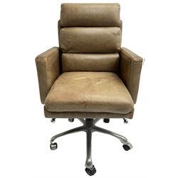 Halo - 20th century 'Kipling' desk chair, upholstered in tan leather, raised on chrome  base with adjustable and swivel action