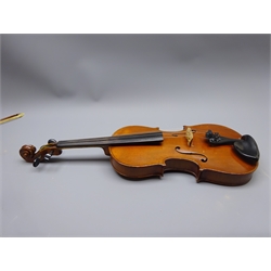  Mid-20th century Maidstone violin with 36cm two-piece maple back and ribs and spruce top, bears label 'The Maidstone John G. Murdoch & Co Ltd London', L59.5cm overall, in carrying case with outer cover and bow  