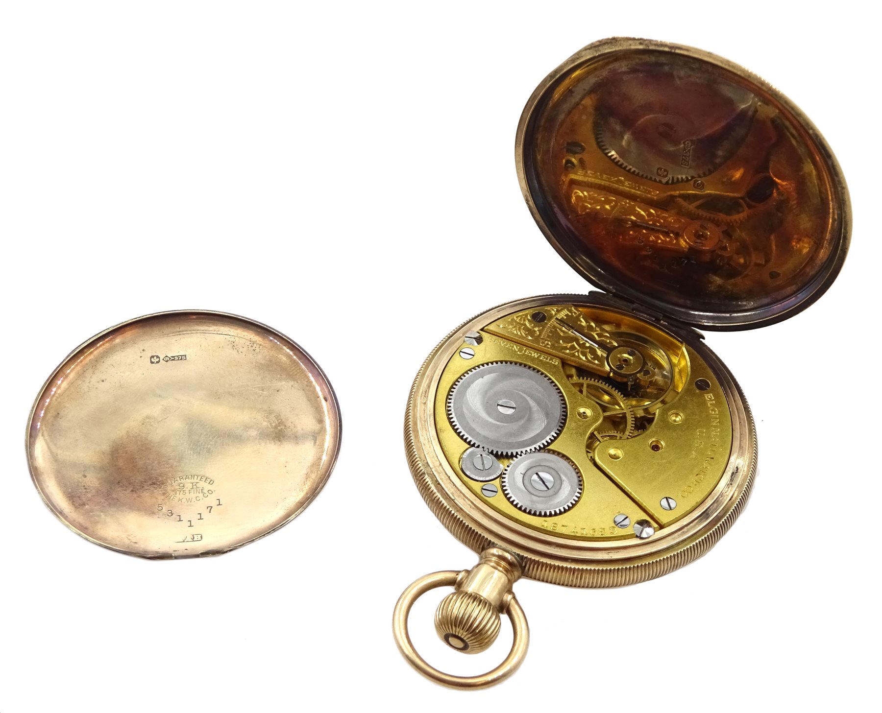  Elgin early 20th century 9ct gold full hunter pocket watch top wound, No. 18741683, case by Keysone USA, Chester import mark 1914   