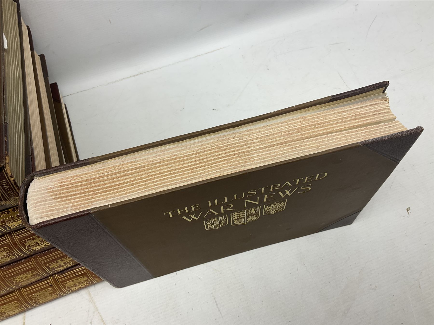 The Illustrated War News - Being a Pictorial Record of the Great War. Parts 1 -96 August 12th 1014 - June 7th 1916 uniformly bound in eight oblong quarto volumes with half-leather/gilt binding. Published by The Illustrated London News (8)