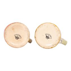 Pair 19th century Mason's Bandana pattern jugs, decorated in with Foo dogs, medallions, and cloud scrolls, H12cm