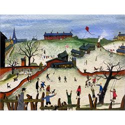 John Hanley (Northern British 1947-): 'The Match', mixed media on canvas, signed and titled verso with certificate of authenticity 40cm x 50cm