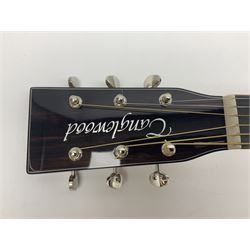 Tanglewood Dreadnought spruce and java wood acoustic guitar the three-piece back with mango spalted wood insert; in Faith hard carrying case; serial no.201147017 L103cm