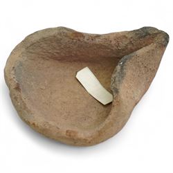 A group of five ancient terracotta oil lamps - Near East and Eastern Mediterranean (c.3rd millennium BC-9th century AD) comprising: Levantine open bowl-type lamp (c.3rd-2nd millennium BC) hand-formed with pinched spout and rounded profile; Near Eastern pinched-spout lamp (c.1200 BC) of coarse red clay with wide central fill hole; Roman oil lamp (c.1st-2nd century AD) with flared spout and a rosette-stamped base; Roman circular oil lamp (c.2nd-3rd century AD) with deeply moulded floral decoration in high relief around the fill hole; and a larger Early Islamic (Arab) lamp (c.7th-9th century AD) decorated with incised geometric motifs to the upper surface
Provenance: By the vendor’s repute, acquired/collected in the Middle East (Dead Sea area/Syria) in the 1960s