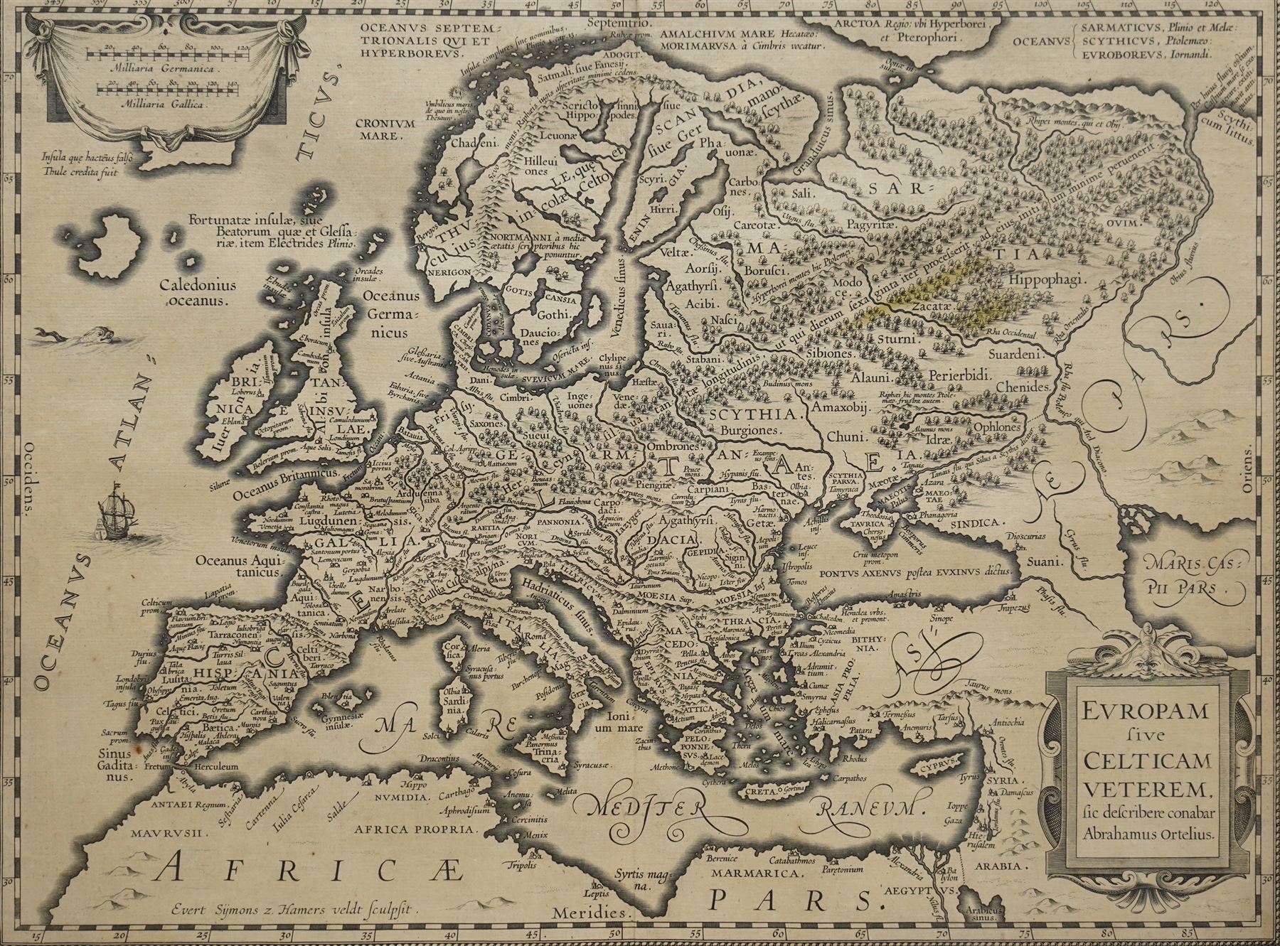 Abraham Ortelius (Belgian 1527-1598): 'Europam sive Celticam Veterem' (Celtic Europe), early 17th century engraved map pub. 1619, 42cm x 53cm
