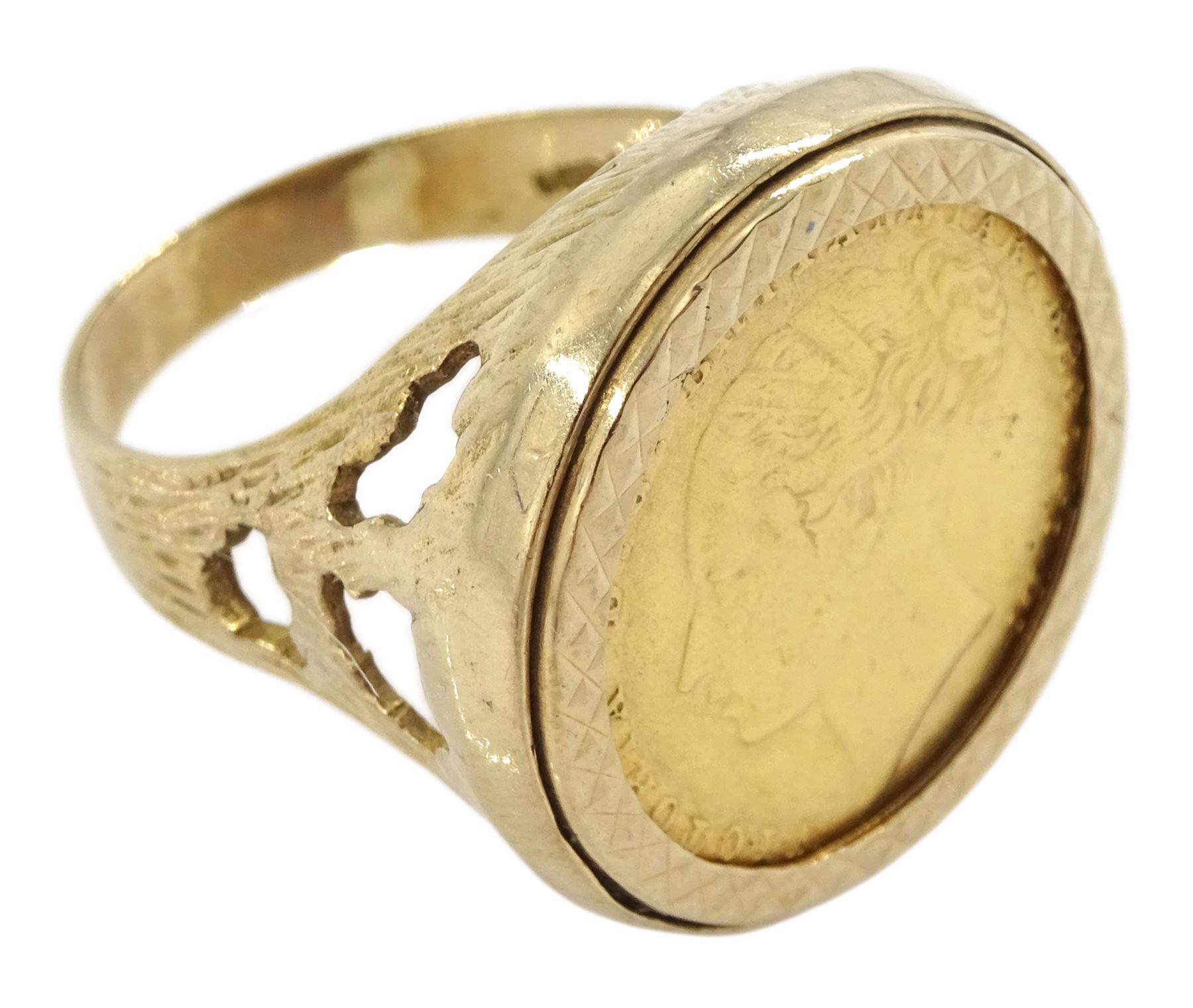 Queen Victoria 1872 gold full sovereign loose mounted in 9ct gold ring hallmarked Jewellery Watches Coins