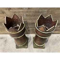Two Victorian salt glazed crown-top chimney pots