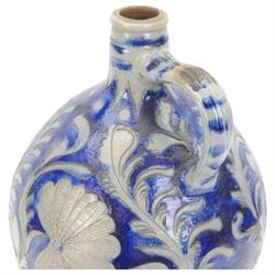 19th century German salt glazed flagon, decorated with foliage and floral sprigs, H36cm