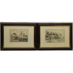 English School (19th century): Rural Houses, set four pencil drawings unsigned, one apparently a study for an engraving inscribed 'H George Del. 1852' in the margin, the rest unsigned, max 24cm x 36cm (4)