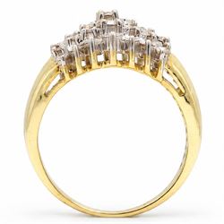 18ct gold diamond rive row stepped design ring, each row set with seven round brilliant cut diamonds, stamped, total diamond weight approx 0.80 carat