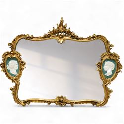 Contemporary Rococo revival style gilt overmantel mirror, shaped rectangular mirror plate ...