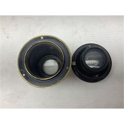 Selection of Brass Camera Lenses, to include Ross London lens 8 1/2 x 6 1/2, Beck Symmetrical lens, etc together with lens holders 