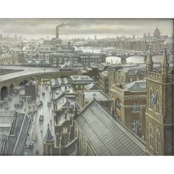 Steven Scholes (Northern British 1952-): 'The Borough Market Southwark London 1962', oil on canvas signed, titled verso 38cm x 49cm 