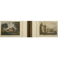 After Thomas Hearne (British 1744-1817): 'Rothsay Castle' and 'Holyrood Palace', pair early 19th century hand-coloured engravings 22cm x 27cm