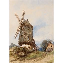Paul Marny (French/British 1829-1914): Windmill in Rural France, watercolour signed and in...
