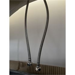 Villeroy & Boch vanity unit, ceramic hand basin with Hansgrohe mixer tap on two drawer wall mounted unit in gloss grey finish L101cm D47cm H58cm. Complete with Duravit illuminated wall mounted mirror in white frame 100cm x 70cm