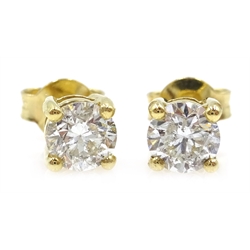 Pair of 18ct gold round brilliant diamond stud ear-rings, diamonds approx 1 carat  