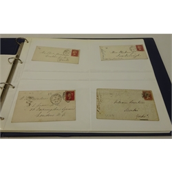  Thirty Queen Victoria penny red stamps on covers, housed in a ring binder album  
